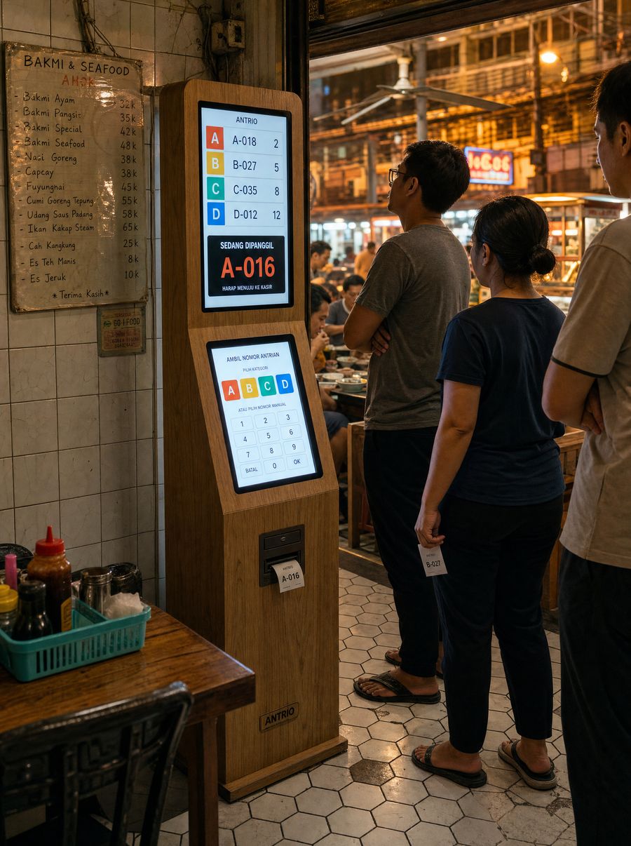 Antrio Totem: tiang kayu oak 1800 mm berdiri di pintu masuk restoran